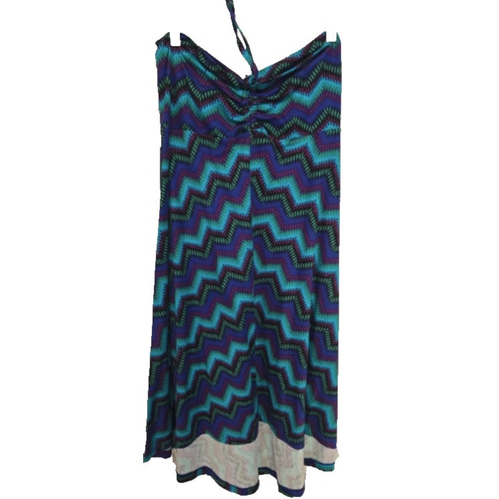 Patagonia Womens M Halter Dress Blue Purple Chevron Print Sleeveless Sundress